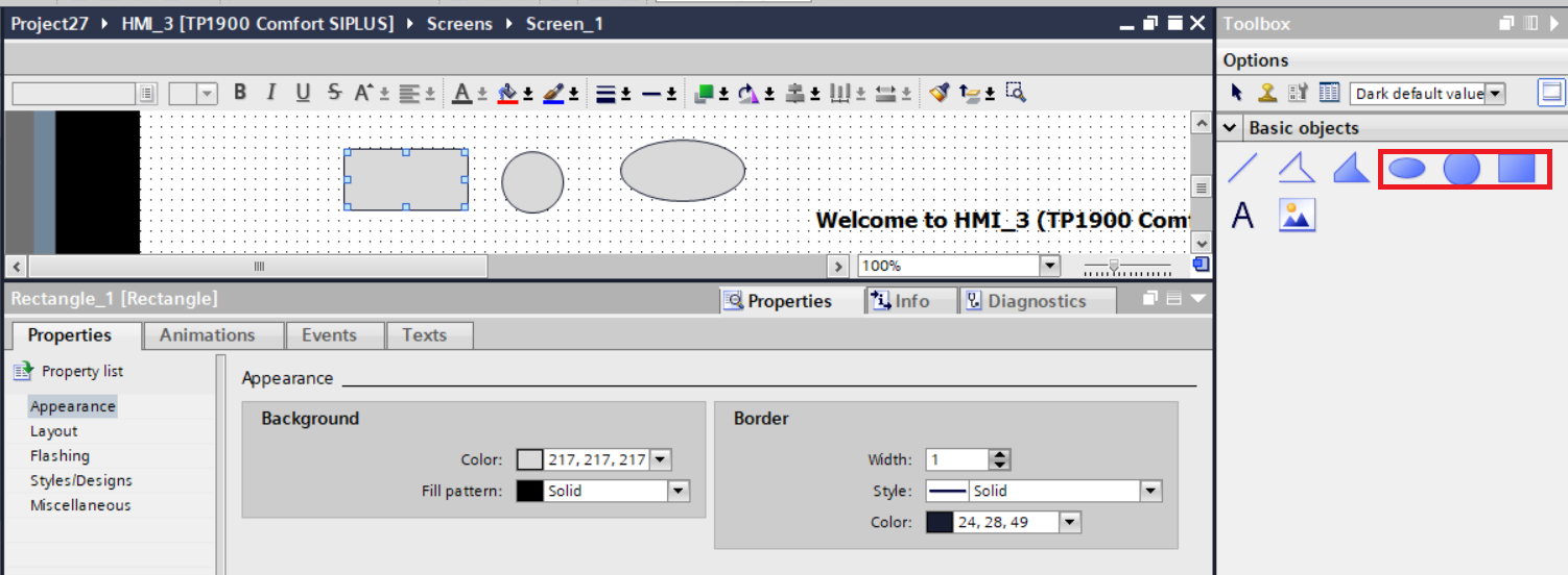 siemens wincc rectangle, circle, ellipse basic object